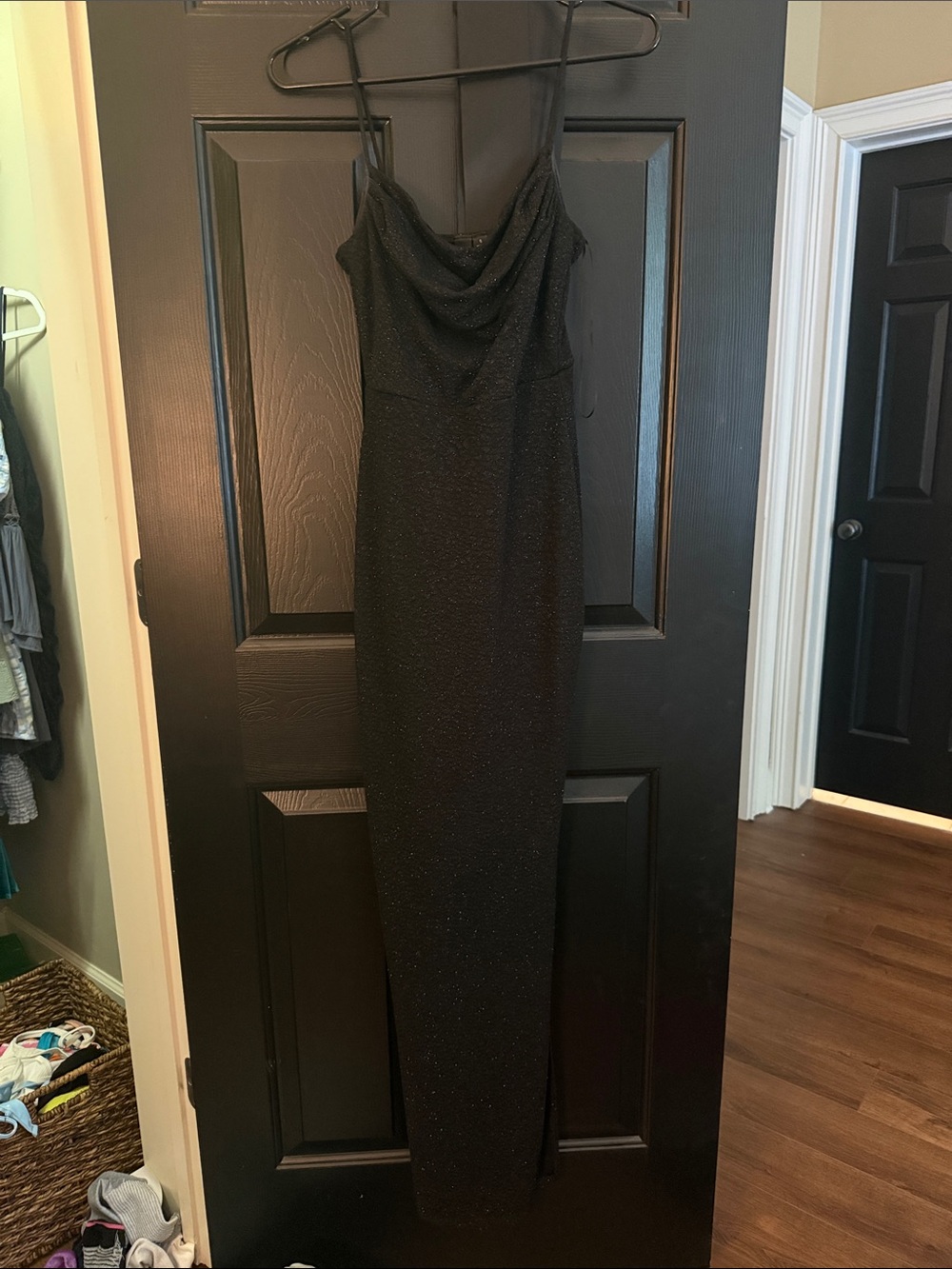 Windsor Black Sparkle Cowl Neck Maxi Dress